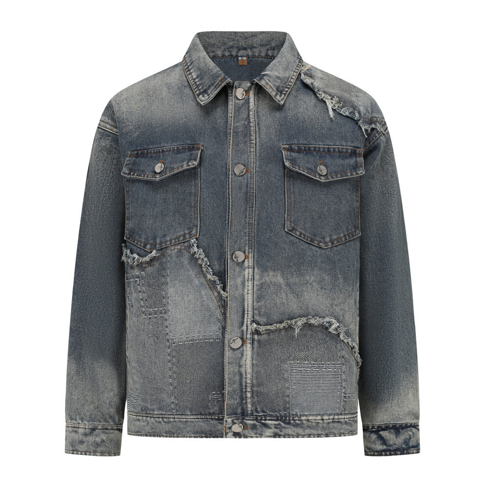 American Retro High Street Washed Destroyed Denim Jacket