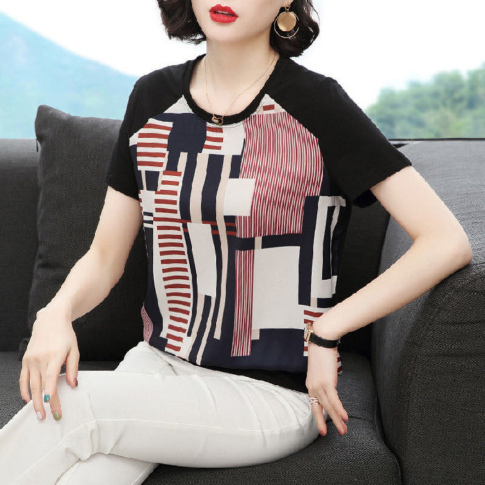 Middle-aged Mom Geometric Pattern Printed Top